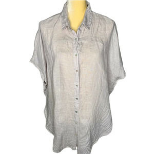Tahari Boxy Lagenlook Linen Blouse Top Size Medium Stone Gray B4-30